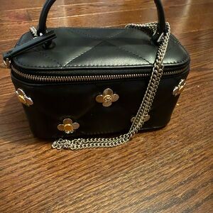 Black Floral-Stud Chain Handle Women's Bag